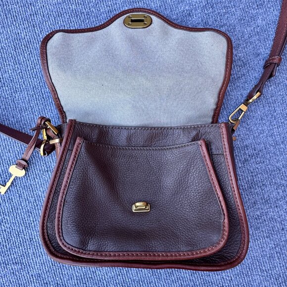 Fossil Heritage Top Handle Crossbody Bag Black & Brown Pebbled Leather - Picture 8 of 15